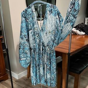 Free People Teal and Navy Paisley Dress